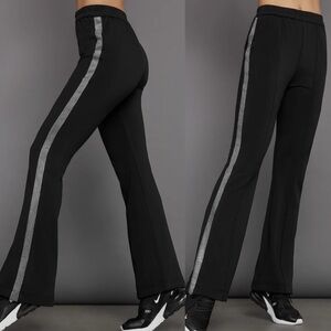 Carbon38 Black Boot-Cut Pants with Silver Side Stripe
